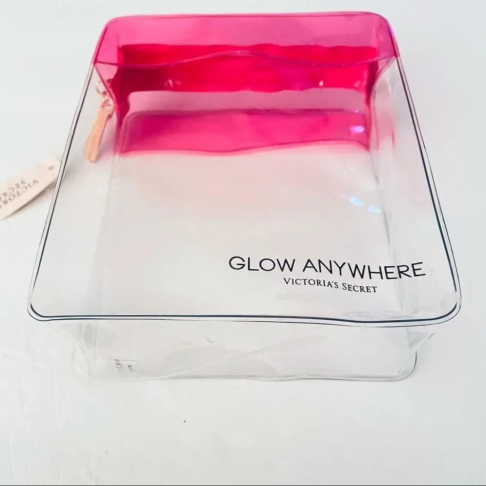 NWT Victoria’s Secret Clear / Pink /Gold Signature Hardware Makeup Zipper Bag